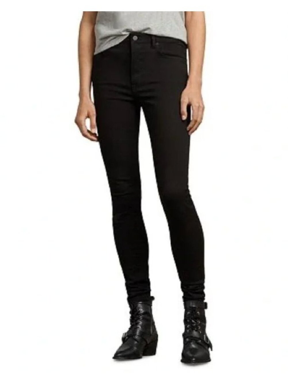 Allsaints Stilt Black Denim Stretch High Waist Jeans Size 27